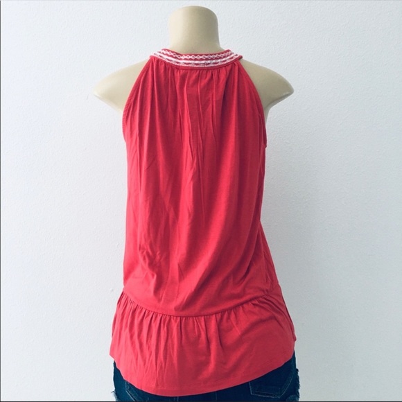 Neiman Marcus Coral Tassel Tank Striped Halter neckline. - Picture 9 of 13